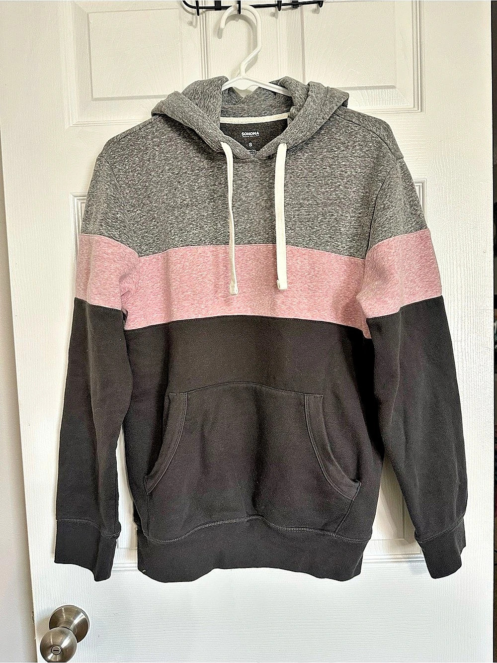 Sonoma Color Block Hoodie in Pink Gray & Black Size Small Like New